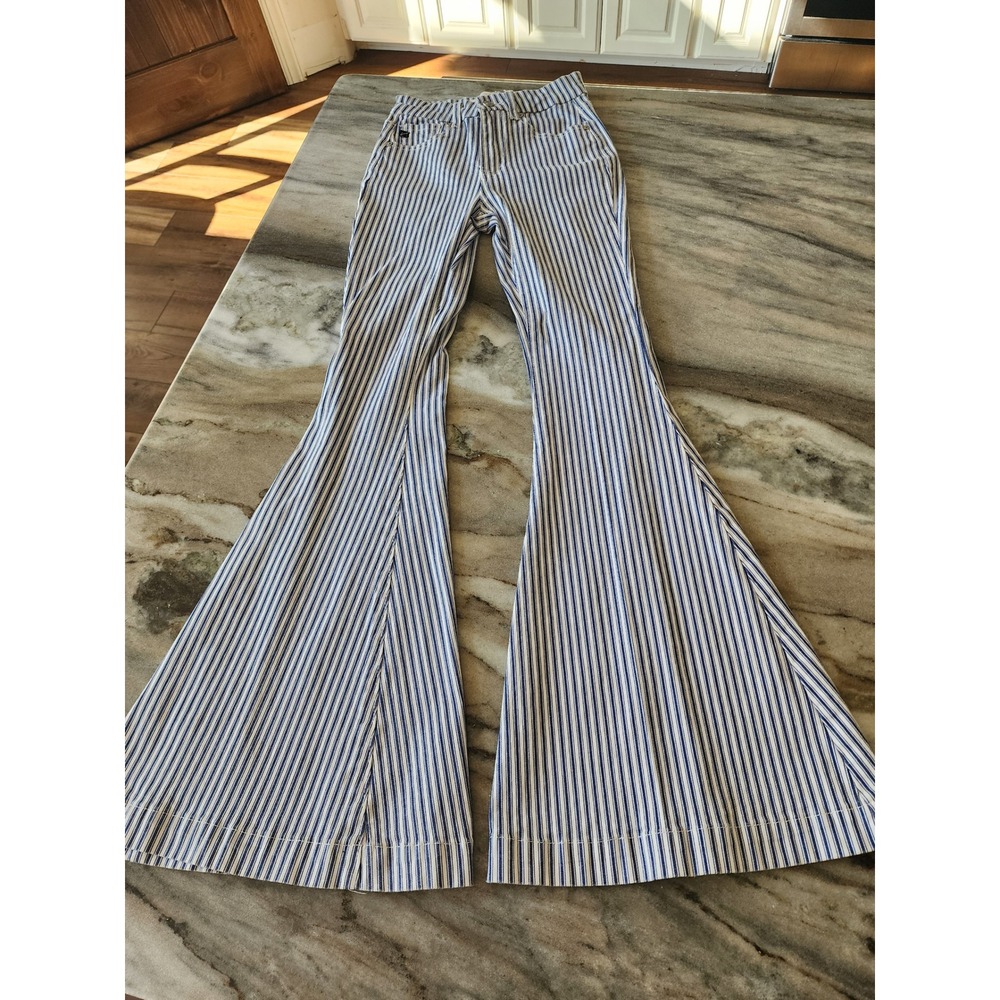 Kancan High Rise Super Flare Bell Bottom Striped Jeans Blue White Size 1 24